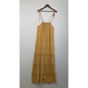 Daytrip Tiered Maxi Dress Gold Stripe Halter Tie Neck Gauzy Boho‎ M